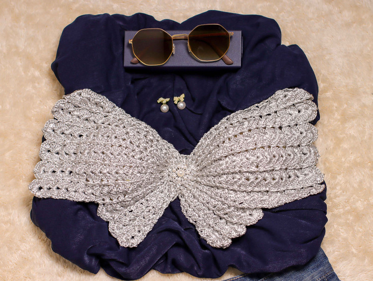 کراپ تاپ بافتنی مجلسی مکرومه نقرهای زنانه دستساز پارس بانو