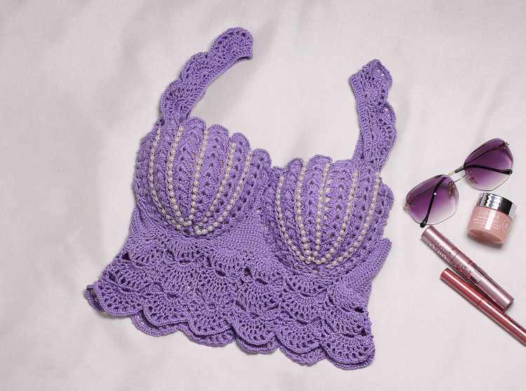 کراپ تاپ بافتنی مجلسی مرواریدی زنانه – نخ ترک تابستانه – دستساز پارس بانو