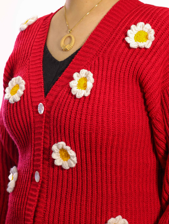 جزئیات بافت کت کشباف بابونه با گلهای بابونه قلاببافی شده – نخ مارس ترک ضدحساسیت